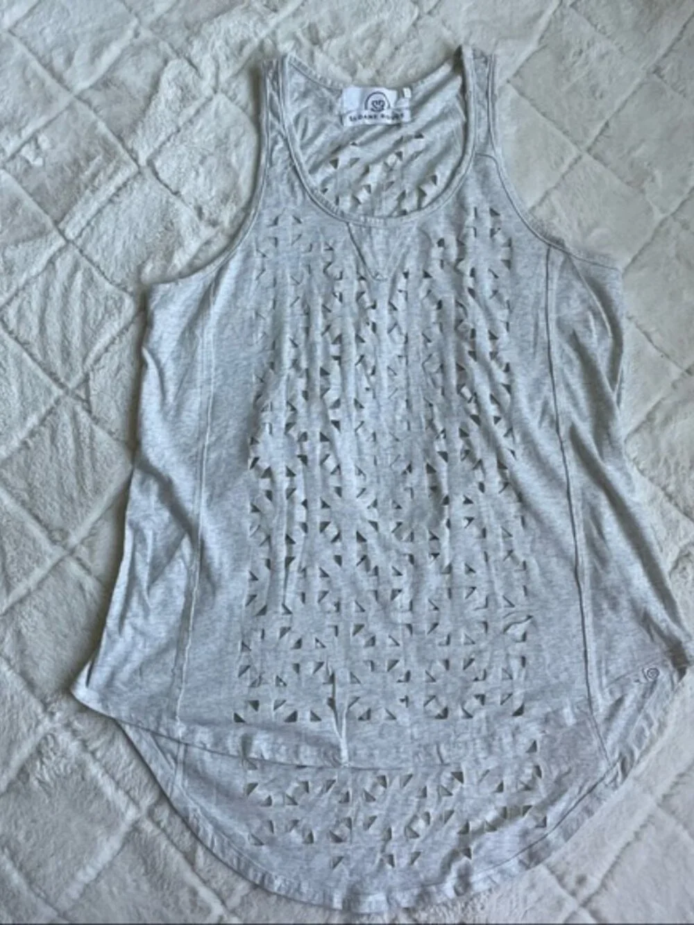Sloane Rouge | Gray Cream Lasercut Blouse | Size Medium